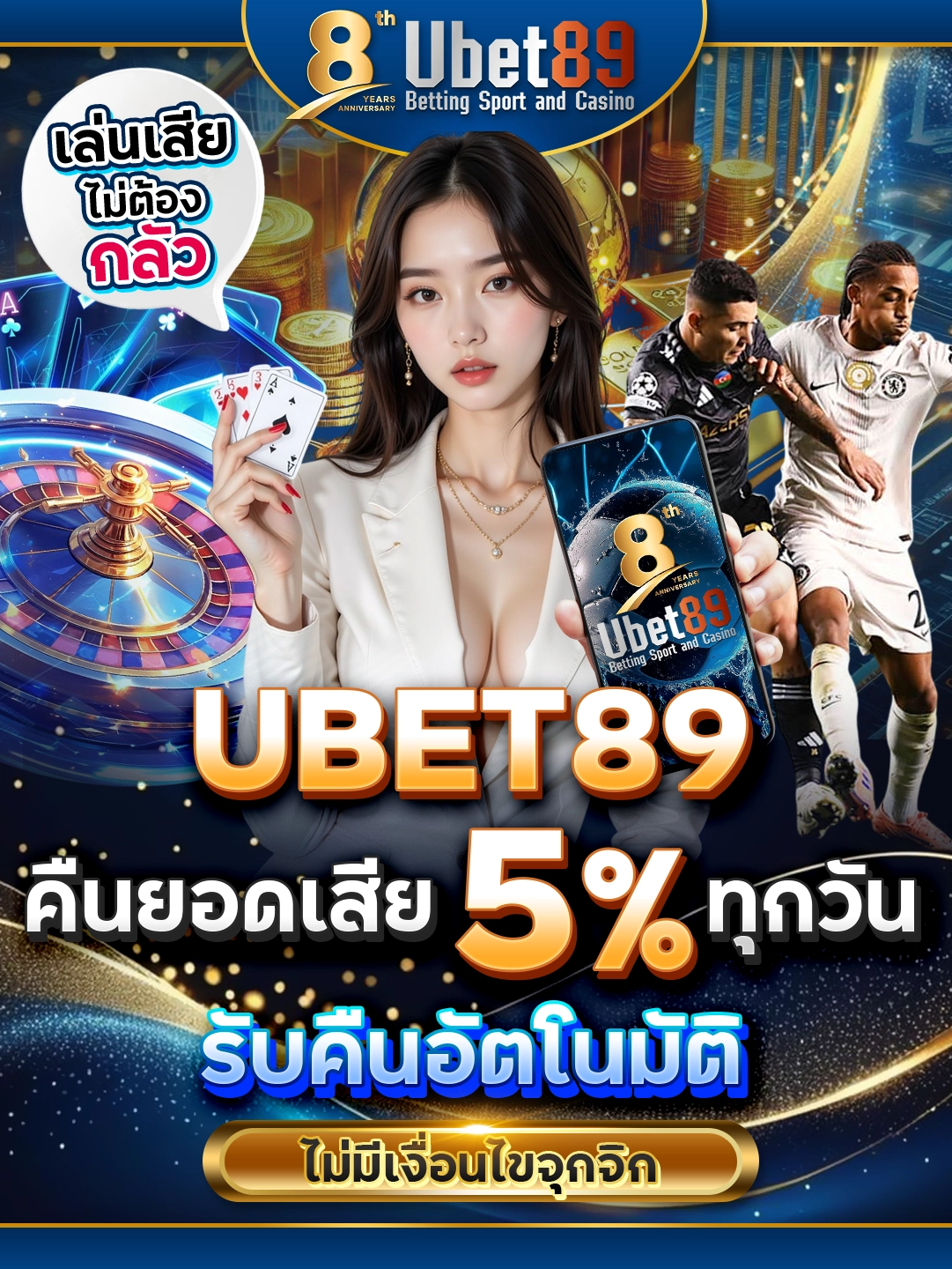 เล่นเสียไม่ต้องกลัว UBET89 คืนยอดเสีย 5% ทุกวัน รับคืนอัตโนมัติ ไม่มีเงื่อนไขจุกจิก